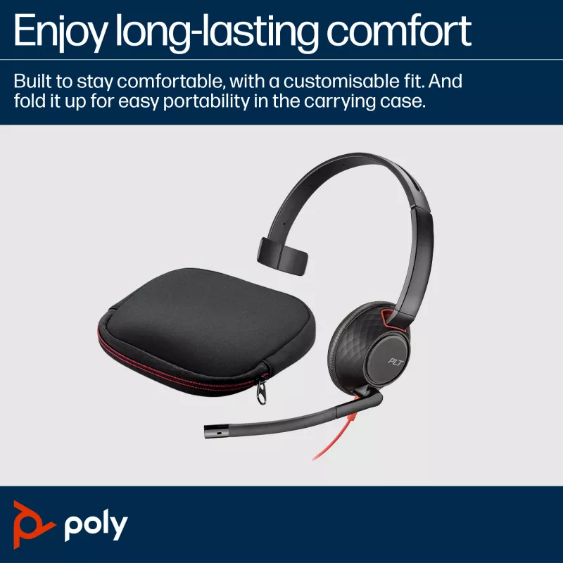 HP Poly Blackwire 5210 monauralinė ausinė su USB-C jungtimi, 3,5 mm lizdu ir USB-C/A adapteriu (Bulk)