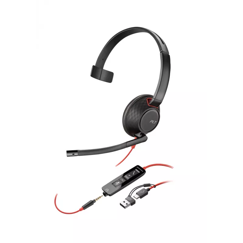 HP Poly Blackwire 5210 monauralinė ausinė su USB-C jungtimi, 3,5 mm lizdu ir USB-C/A adapteriu (Bulk)
