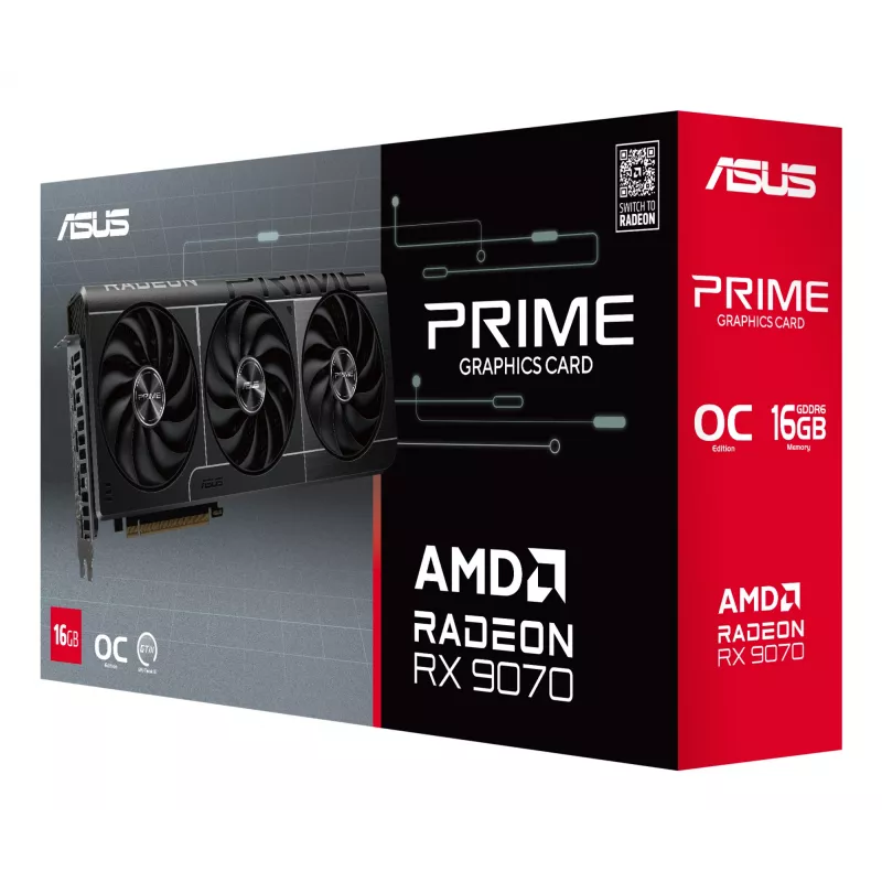 Vaizdo plokštė ASUS Radeon RX 9070 16 GB GDDR6 PCIe 5.0 256 bitų, 3 ventiliatorių aušinimas