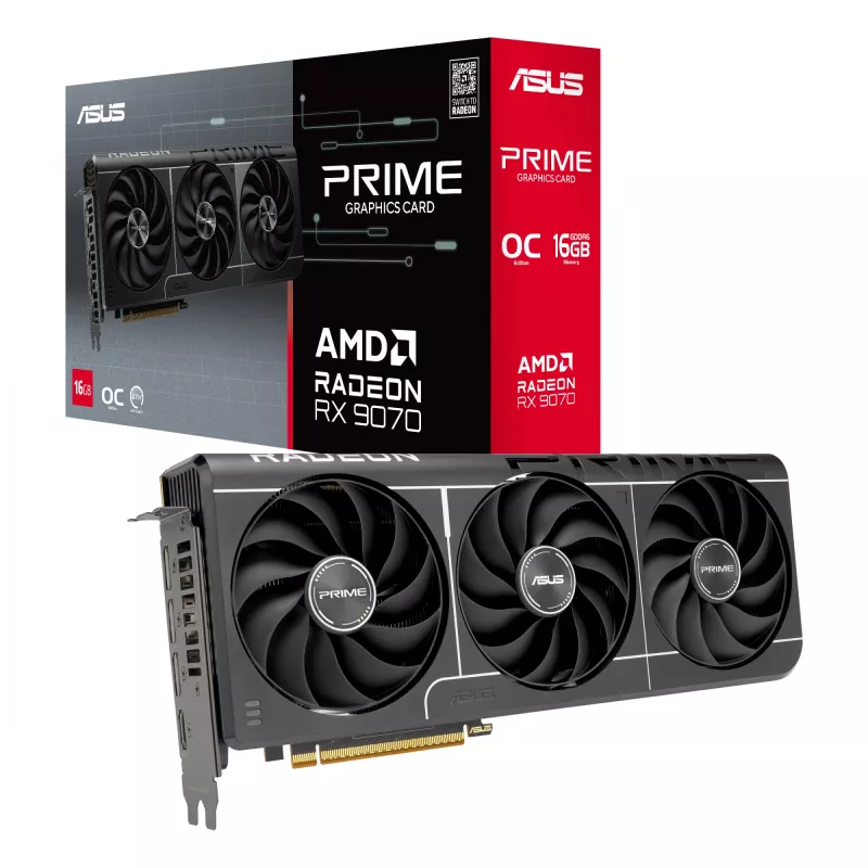 Vaizdo plokštė ASUS Radeon RX 9070 16 GB GDDR6 PCIe 5.0 256 bitų, 3 ventiliatorių aušinimas
