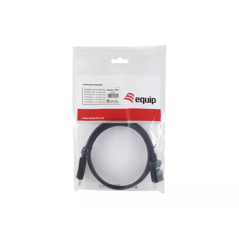 Equip 119271 DisplayPort 2.1 kabelis, kištukas/kištukas, 1 m, 16K/60Hz, 40 Gbps, HDCP