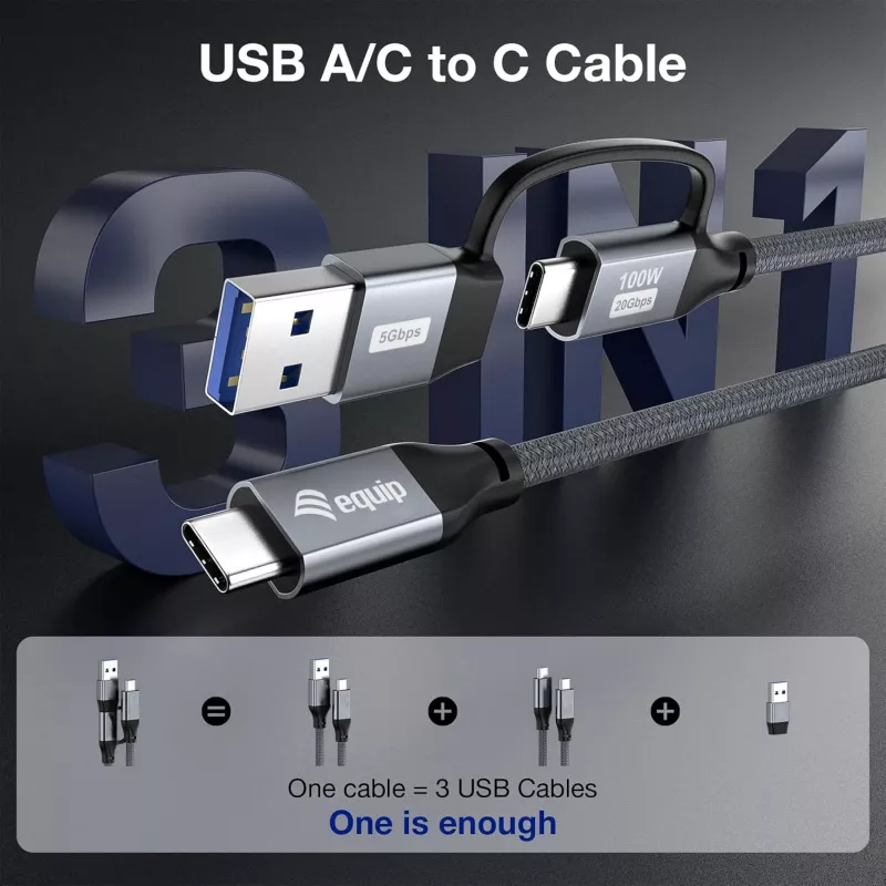 Equip 128432 USB laidas USB 3.2 Gen 2x2 2 m USB A/USB C USB C juodas