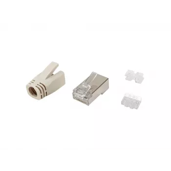 Equip Cat.6A RJ45 ekranuotų kištukų rinkinys 100 vnt. nerūdijančio plieno permatomi balti