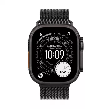 Išmanusis laikrodis Apple Watch Ultra 3 GPS + Cellular 49mm juodas titano korpusas su juodu titano Milano apyranke (vidutinė)