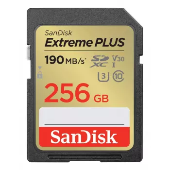 WESTERN DIGITAL Extreme PLUS 256GB SDXC atminties kortelė 190MB/s 130MB/s UHS-I Class 10 U3 V30