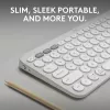 Kompaktiška mini klaviatūra Logitech Pebble Keys 2 K380s – RF belaidė + Bluetooth, QWERTY US International, balta