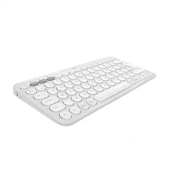 Kompaktiška mini klaviatūra Logitech Pebble Keys 2 K380s – RF belaidė + Bluetooth, QWERTY US International, balta