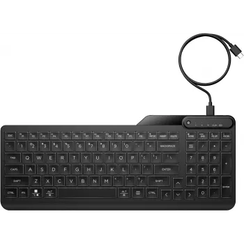 HP 405 belaidė apšviesta klaviatūra, viso dydžio (100%), laidinė, USB, membraninė, QWERTY, juoda