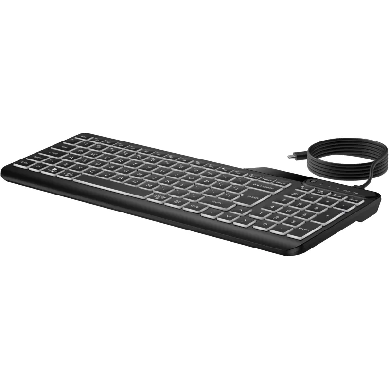 HP 405 belaidė apšviesta klaviatūra, viso dydžio (100%), laidinė, USB, membraninė, QWERTY, juoda