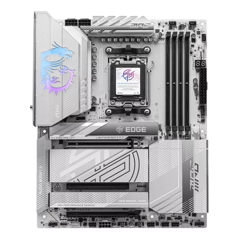 Pagrindinė plokštė MSI MPG X870E EDGE TI WIFI, AMD X870E, lizdas AM5, ATX, DDR5, 4×DIMM, Wi‑Fi 7, 5Gb LAN, 4×M.2