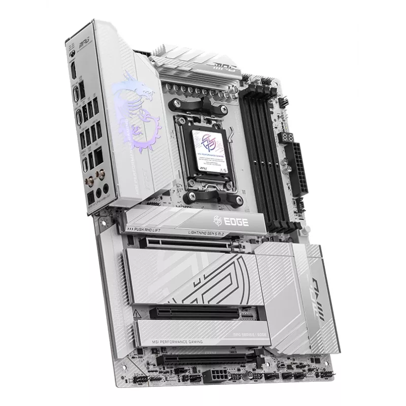 Pagrindinė plokštė MSI MPG X870E EDGE TI WIFI, AMD X870E, lizdas AM5, ATX, DDR5, 4×DIMM, Wi‑Fi 7, 5Gb LAN, 4×M.2