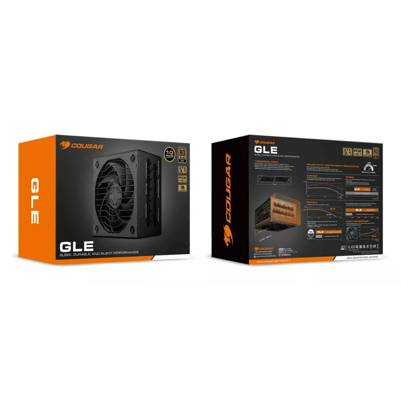 COUGAR GLE 1000W ATX 3.1 maitinimo šaltinis, 80 PLUS Gold, 100–240 V, 50/60 Hz, 20+4 kontaktų ATX, 135 mm ventiliatorius, juodas