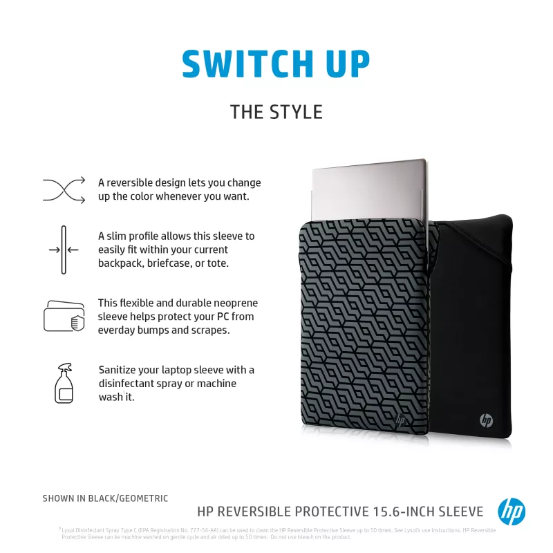 HP Reversible Protective 15.6 colio Geo nešiojamojo kompiuterio dėklas, apvalkalas, 190 g