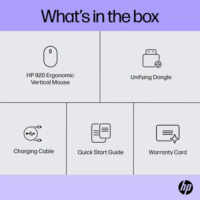 HP 920 ergonominė vertikali belaidė pelė, dešinei rankai, Bluetooth + USB Type-A, 4000 DPI, juoda