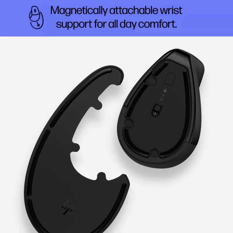 HP 920 ergonominė vertikali belaidė pelė, dešinei rankai, Bluetooth + USB Type-A, 4000 DPI, juoda