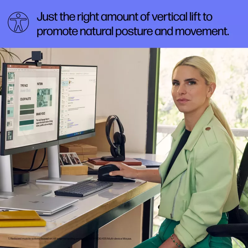 HP 920 ergonominė vertikali belaidė pelė, dešinei rankai, Bluetooth + USB Type-A, 4000 DPI, juoda