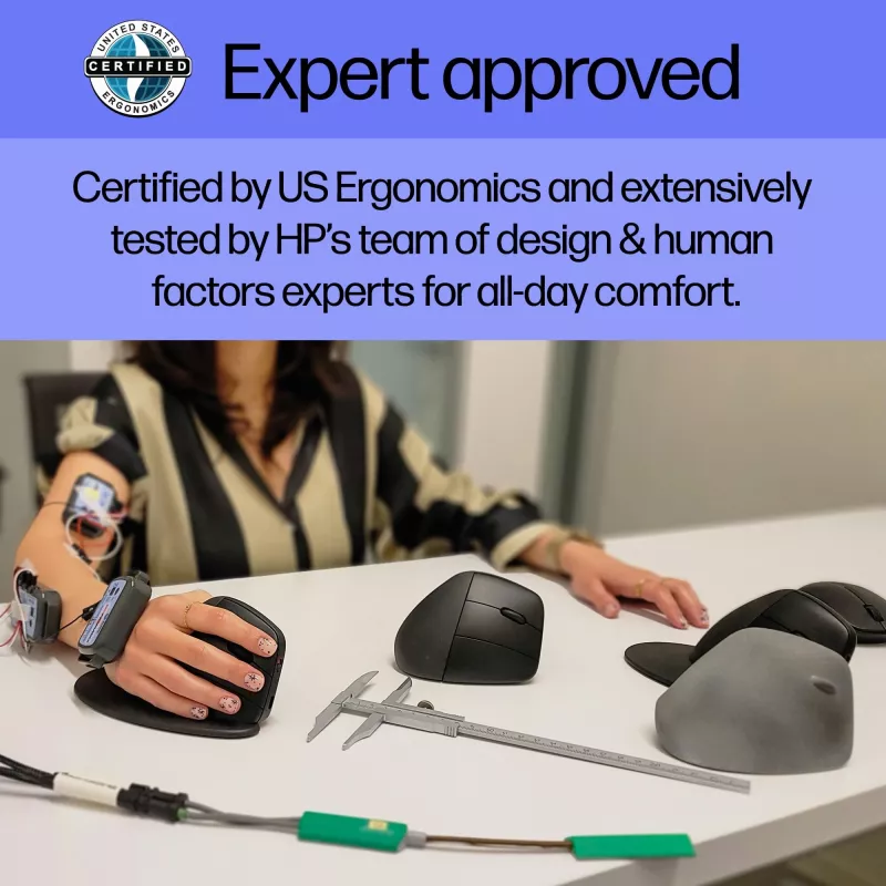 HP 920 ergonominė vertikali belaidė pelė, dešinei rankai, Bluetooth + USB Type-A, 4000 DPI, juoda