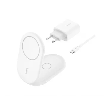 BELKIN BoostCharge Qi2 15W Magnetinis 2 viename stovas – Baltas