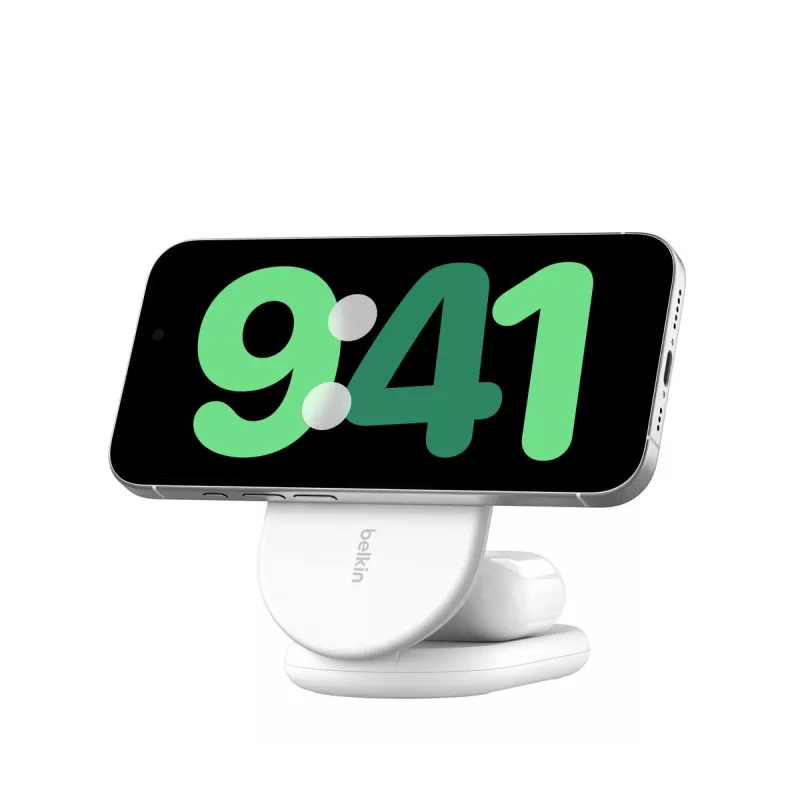BELKIN BoostCharge Qi2 15W Magnetinis 2 viename stovas – Baltas