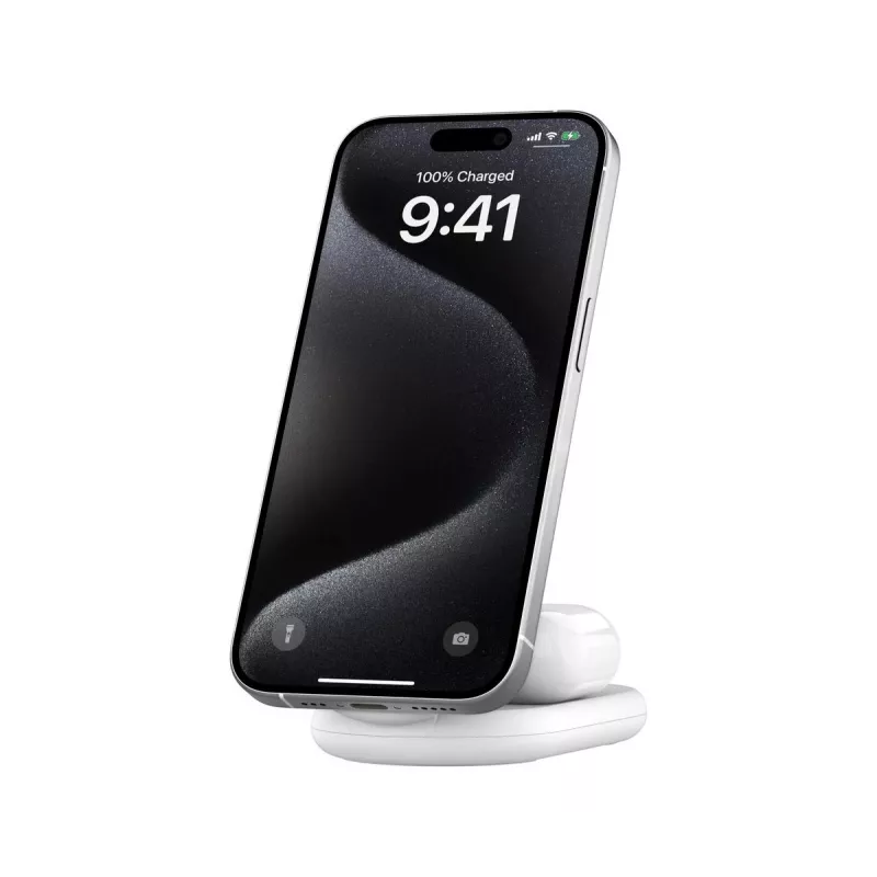 BELKIN BoostCharge Qi2 15W Magnetinis 2 viename stovas – Baltas