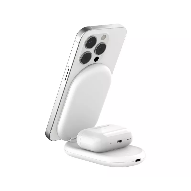 BELKIN BoostCharge Qi2 15W Magnetinis 2 viename stovas – Baltas
