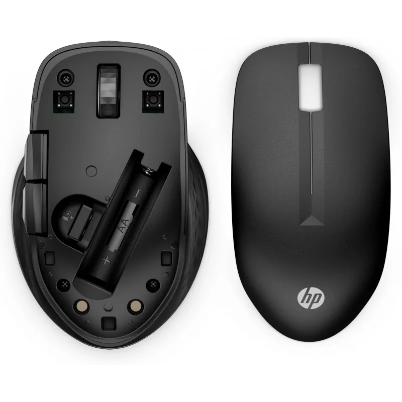 HP 430 belaidė pelė keliems įrenginiams, ambidekstrinė, optinė, RF belaidis + Bluetooth, 1200 DPI, juoda