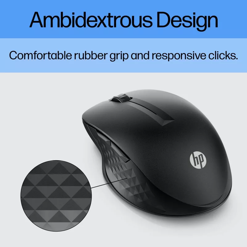 HP 430 belaidė pelė keliems įrenginiams, ambidekstrinė, optinė, RF belaidis + Bluetooth, 1200 DPI, juoda