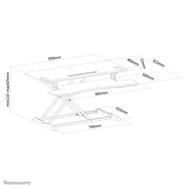 Neomounts NS-WS300BLACK sėdimos-stovimos darbo vietos stovas su dujine spyruokle