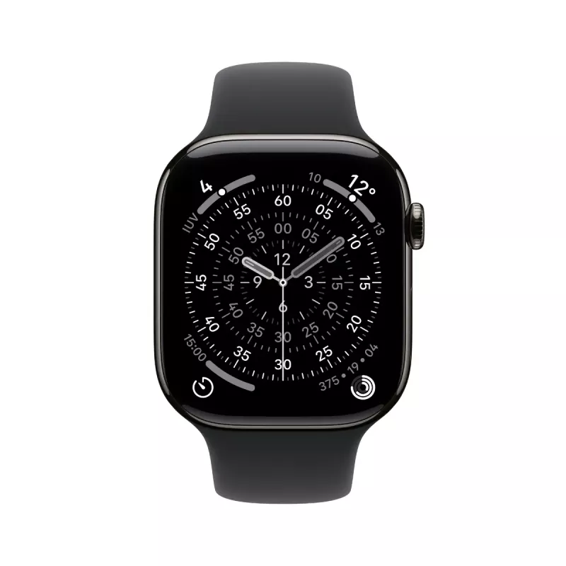 Išmanusis laikrodis Apple Watch Series 11 GPS + Cellular 42 mm Slate Titanium korpusas, juodas sportinis dirželis M/L