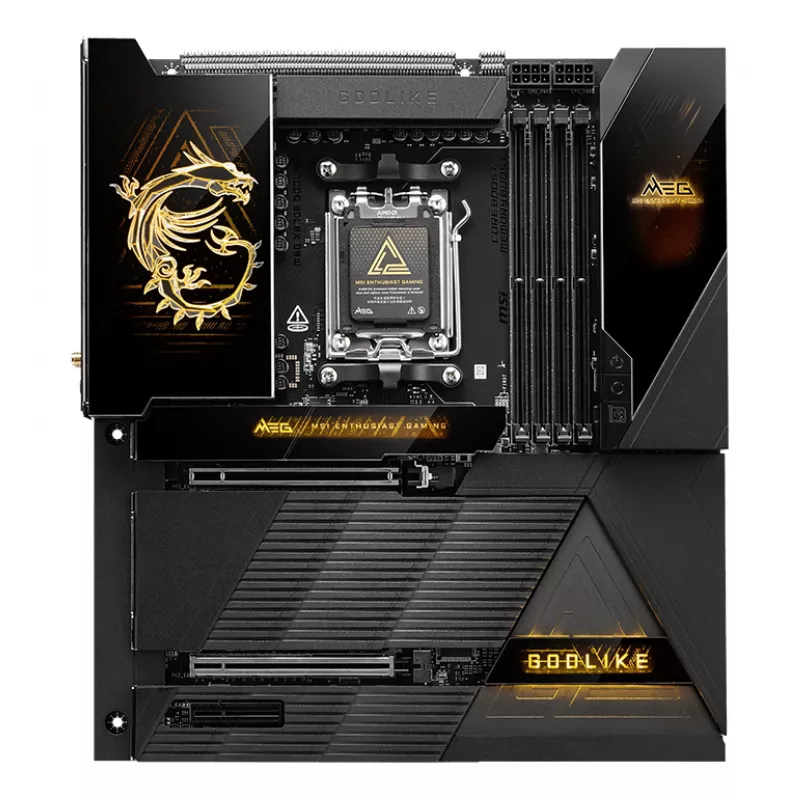 Motininė plokštė MSI MEG X870E GODLIKE – X870E mikroschemų rinkinys, AM5 lizdas, ATX, DDR5 palaikymas