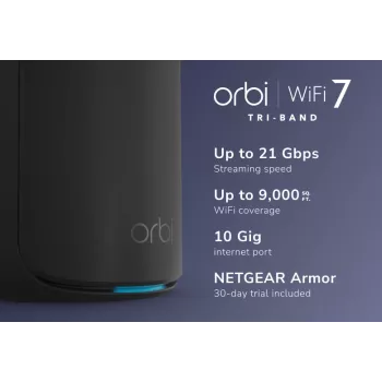 NETGEAR Orbi 870 Triju juostų (2.4 GHz / 5 GHz / 6 GHz) Wi-Fi 7 (802.11be) Juoda 4 vidinės antenos