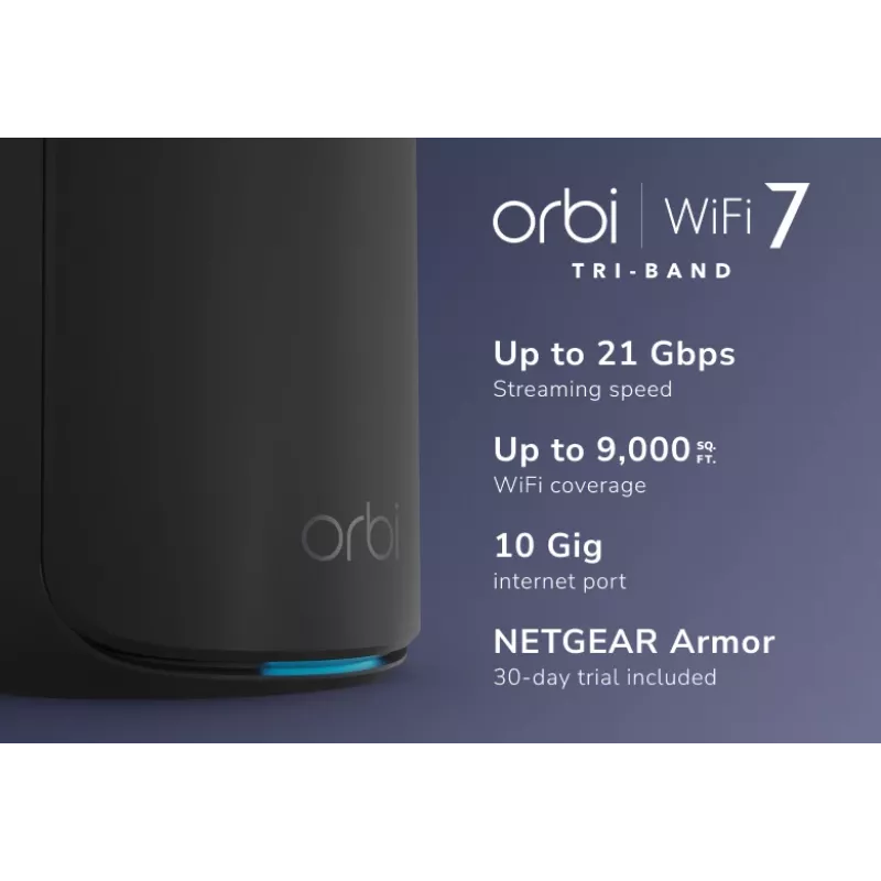 NETGEAR Orbi 870 Triju juostų (2.4 GHz / 5 GHz / 6 GHz) Wi-Fi 7 (802.11be) Juoda 4 vidinės antenos