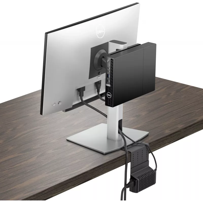 DELL Pro Micro All-in-One stovas MFS22 – tvirtas stovas „OptiPlex Micro“ ir Dell monitoriui, 5,8 kg, 48,3–68,6 cm, VESA 100×100 mm, aukščio reguliavimas, sidabrinis, juodas