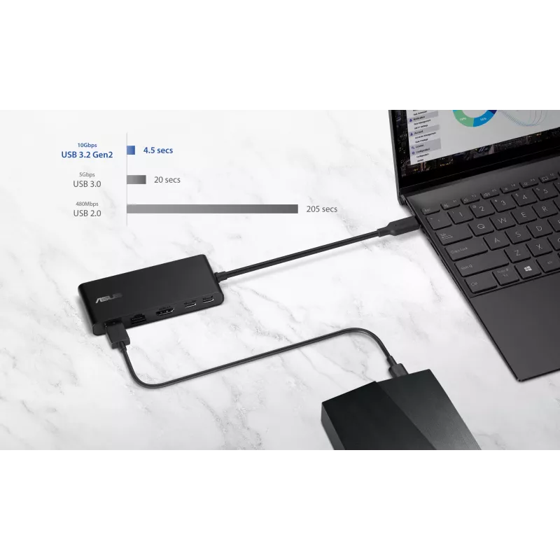 ASUS Dual 4K USB-C Dock DC201 – belaidė USB 3.2 Gen 2 (3.1 Gen 2) Type-C stotelė, juoda
