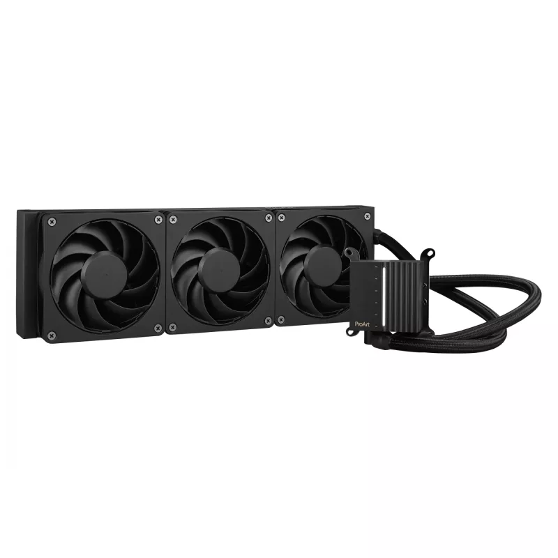 Skysčio aušinimo komplektas ASUS ProArt LC 360 juodas — 3x120 mm ventiliatoriai 800–2200 RPM, radiatorius 360 mm, varinė bazė, 40 cm vamzdeliai