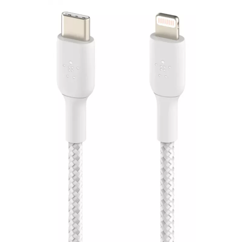 BELKIN Lightning į USB-C laidas, pynė, 1 m, baltas