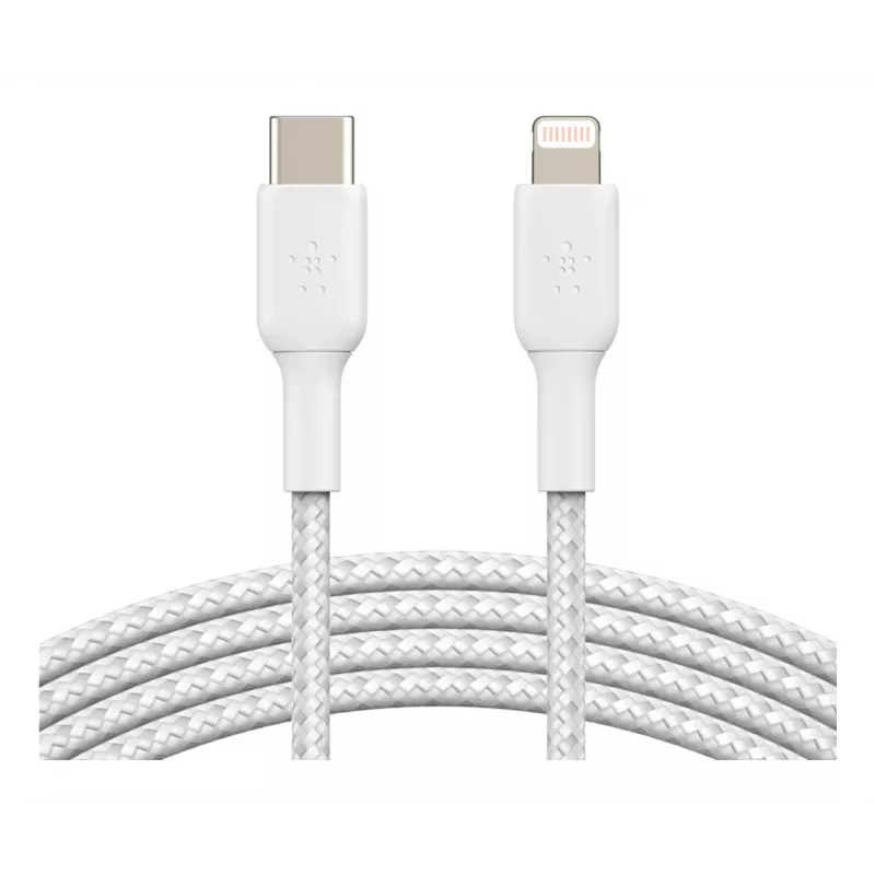 BELKIN Lightning į USB-C laidas, pynė, 1 m, baltas