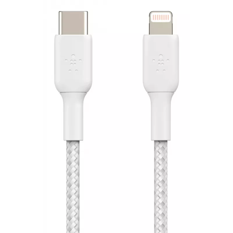 BELKIN Lightning į USB-C laidas, pynė, 1 m, baltas