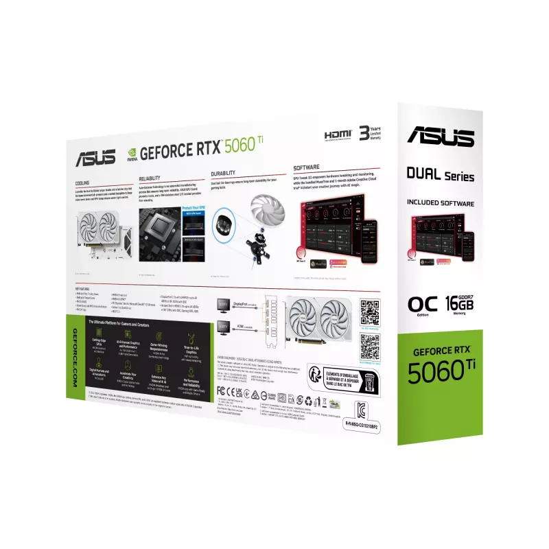 ASUS Dual GeForce RTX 5060 Ti White Edition 16 GB GDDR7 vaizdo plokštė