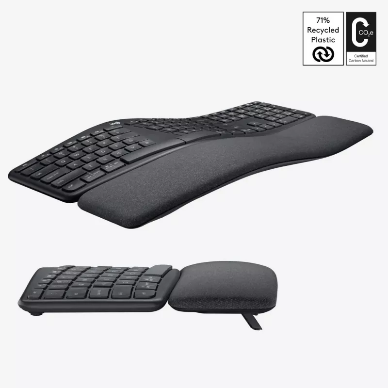 LOGITECH Ergo K860 – belaidė išskleista klaviatūra, grafito spalvos, QWERTY US/International