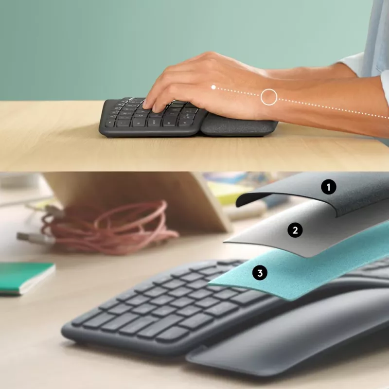 LOGITECH Ergo K860 – belaidė išskleista klaviatūra, grafito spalvos, QWERTY US/International