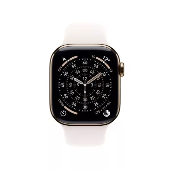 APPLE Watch Series 11 GPS + Cellular 46 mm Auksinis titano korpusas su šviesiai rožiniu sportiniu dirželiu S/M