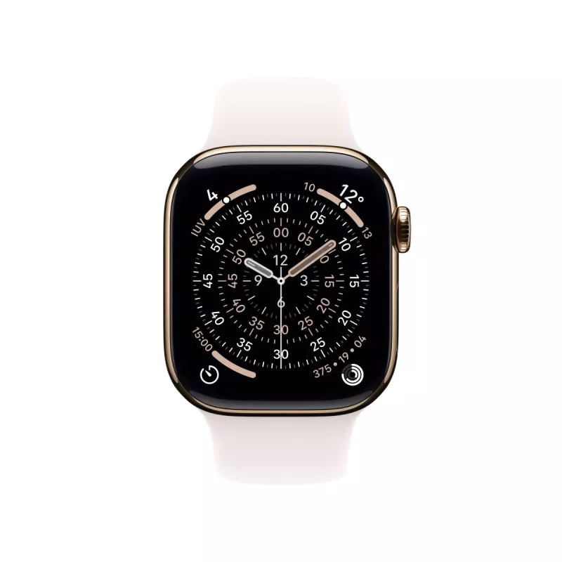 APPLE Watch Series 11 GPS + Cellular 46 mm Auksinis titano korpusas su šviesiai rožiniu sportiniu dirželiu S/M