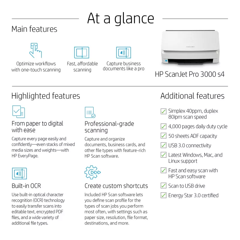 HP Scanjet Pro 3000 s4 lakštinis skaitytuvas 600 x 600 DPI A4 juoda, balta