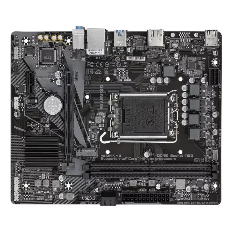 GIGABYTE H610M K V2 pagrindinė plokštė – Intel Core 14-os kartos CPU, iki 5600MHz DDR5, 1xPCIe 3.0 M.2, 1GbE LAN, USB 3.2 Gen 1