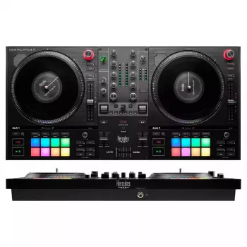 Hercules INPULSE T7 Black DJ valdiklis – 3,5 mm / 6,35 mm ausinių lizdai, USB laidas, 652×350×90 mm