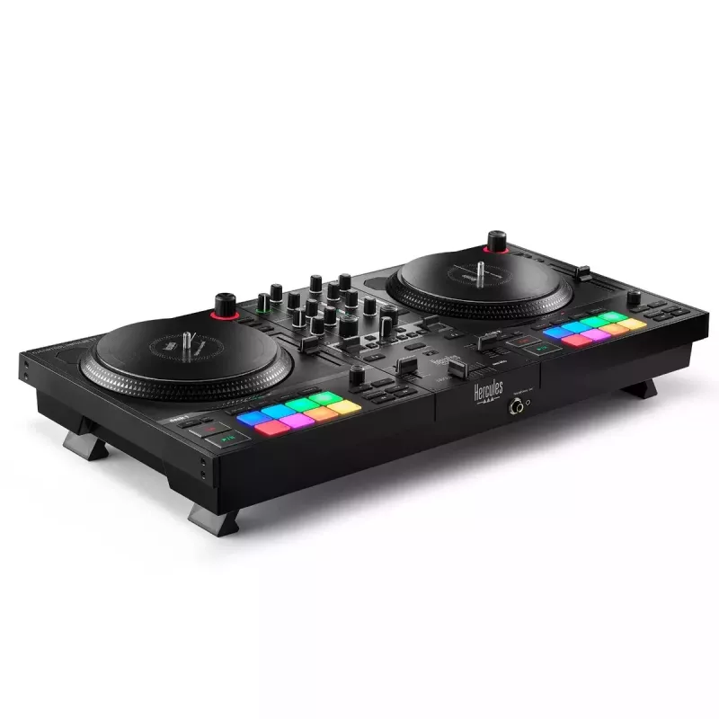 Hercules INPULSE T7 Black DJ valdiklis – 3,5 mm / 6,35 mm ausinių lizdai, USB laidas, 652×350×90 mm