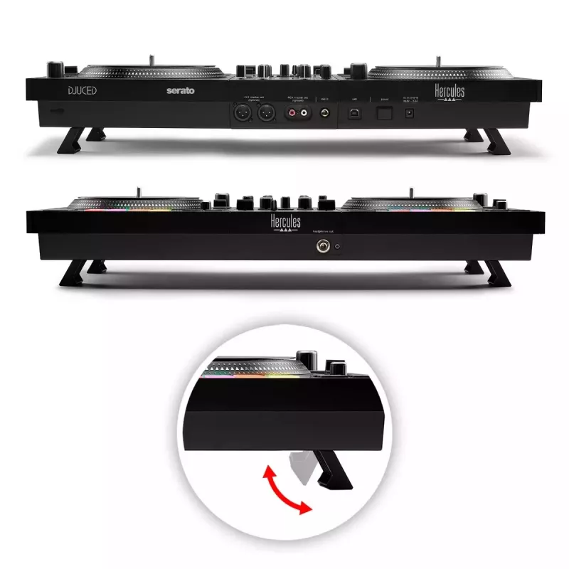 Hercules INPULSE T7 Black DJ valdiklis – 3,5 mm / 6,35 mm ausinių lizdai, USB laidas, 652×350×90 mm