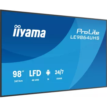 iiyama LE9864UHS-B1AG skaitmeninės reklamos ekranas 98 colių 4K Ultra HD Wi-Fi 500 cd/m² juodas