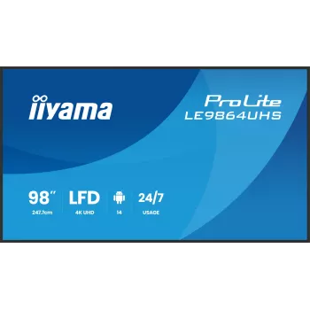 iiyama LE9864UHS-B1AG skaitmeninės reklamos ekranas 98 colių 4K Ultra HD Wi-Fi 500 cd/m² juodas